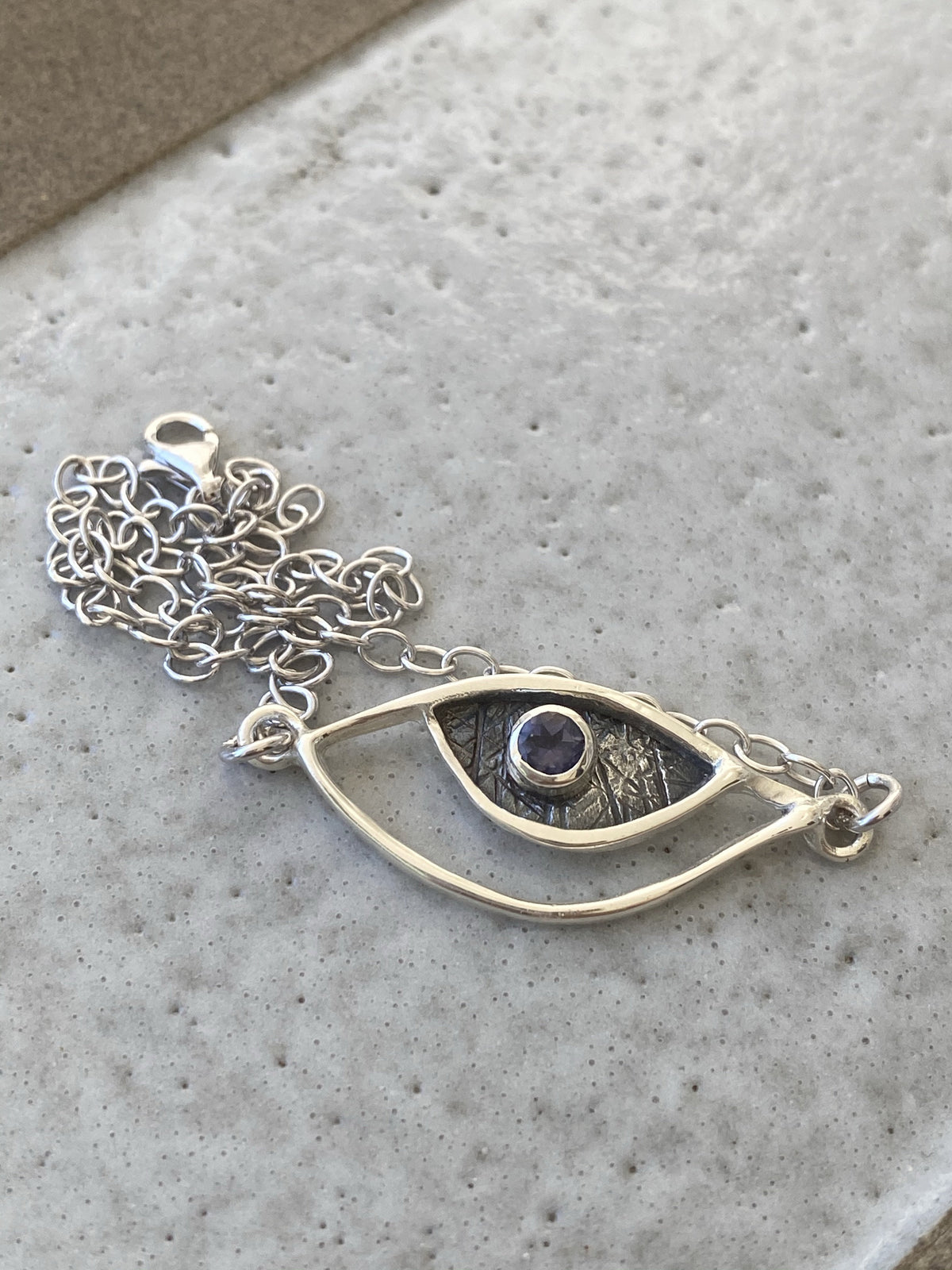 eye bracelet, silver eye bracelet with blue iolite stone, evil eye bracelet 