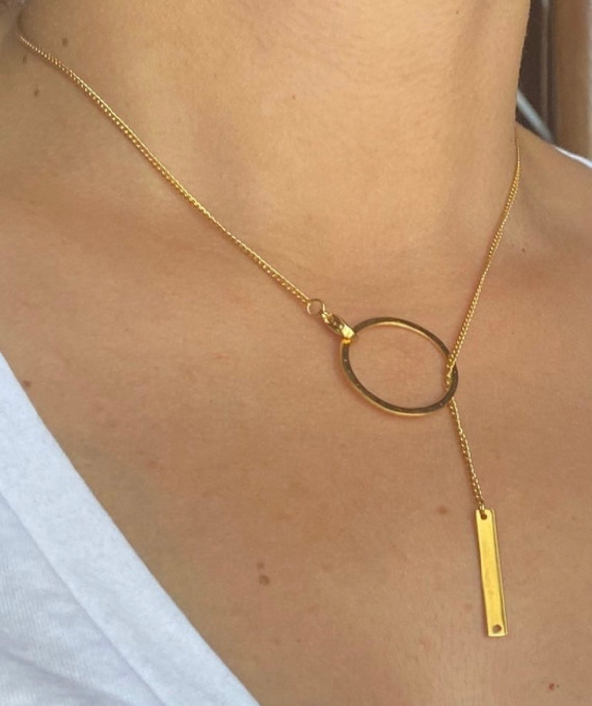 Lariat necklace circle and line necklace
