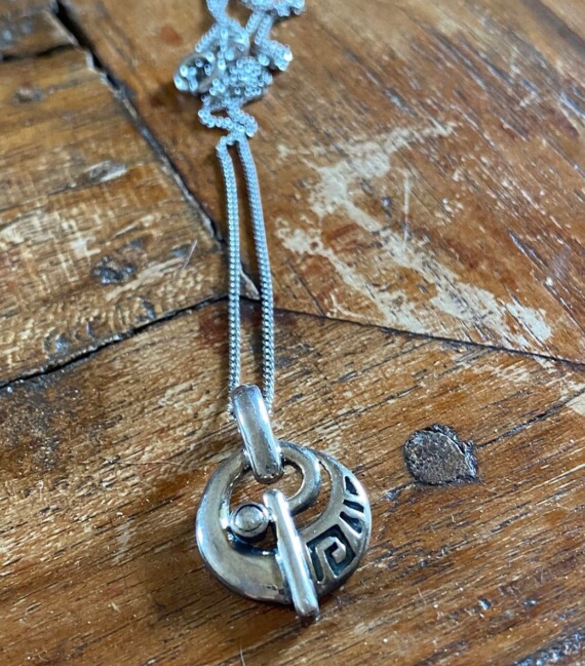 greek key circle pendant silver