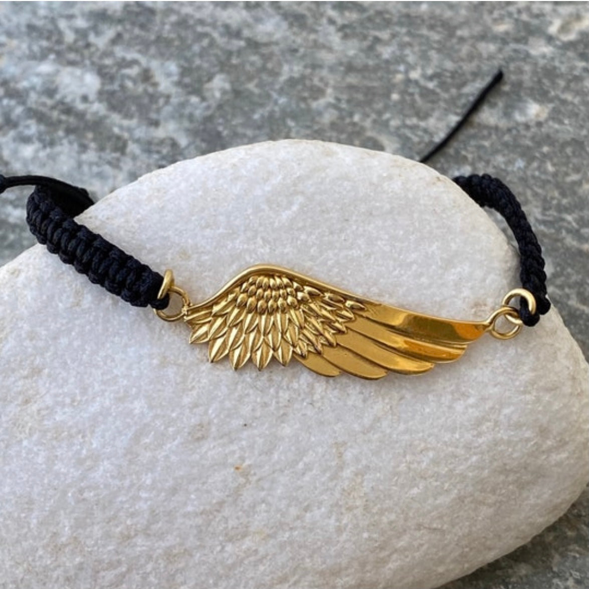 gold angel wing bracelet black bracelet