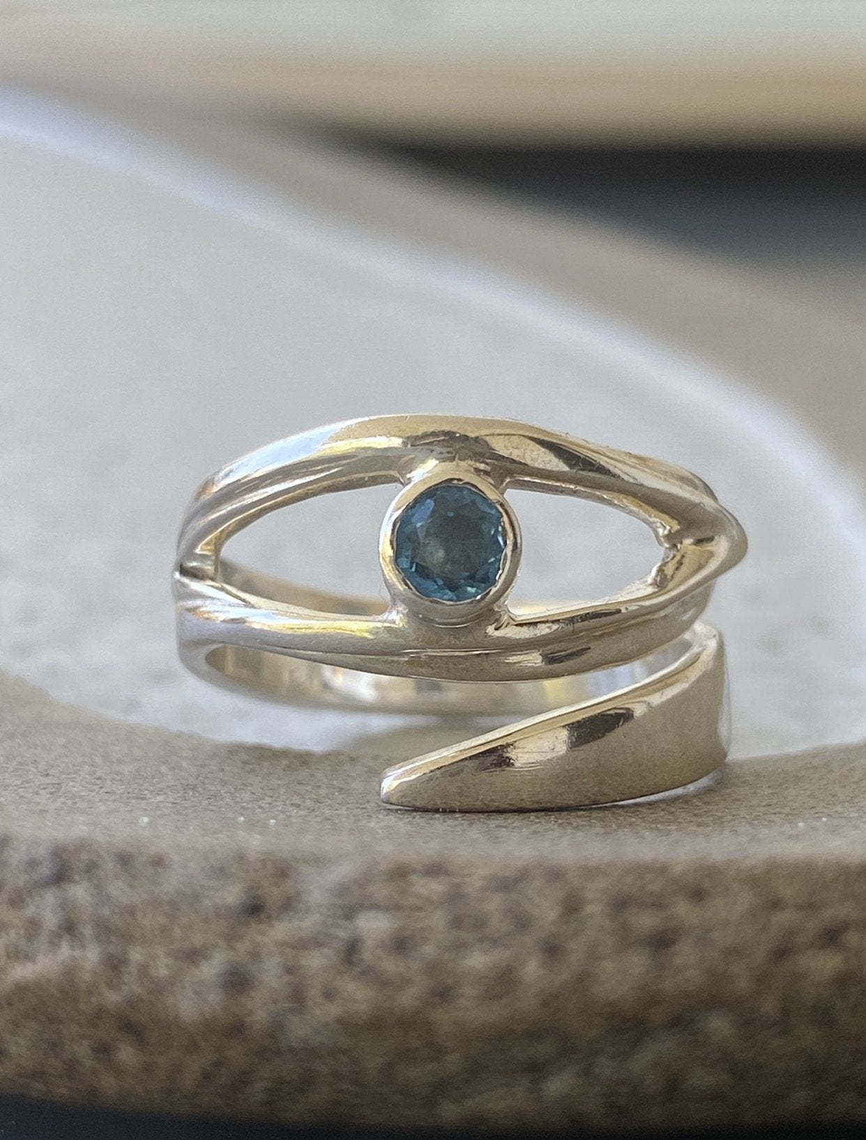 Blue topaz silver ring, November birthstone, eye ring, blue stone ring ...
