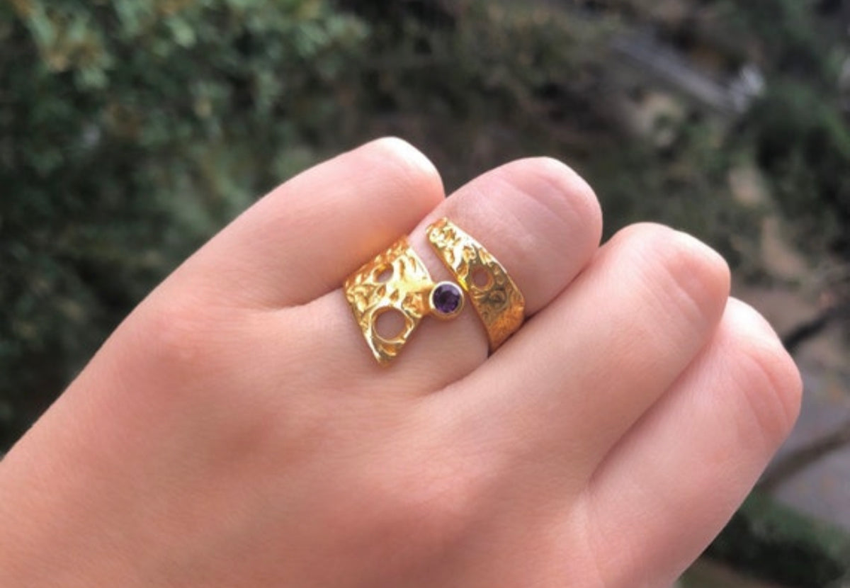 amethyst ring gold wide ring