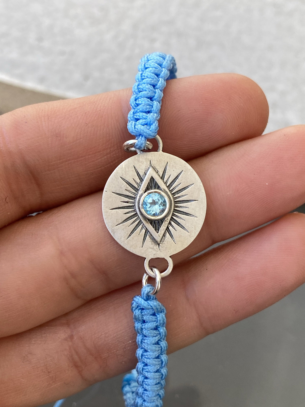 Evil eye bracelet, blue topaz bracelet, evil eye circle bracelet 