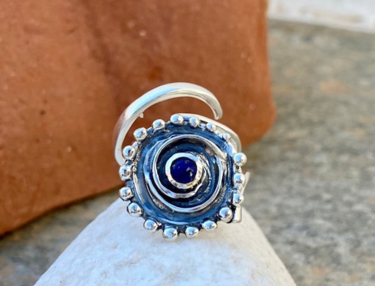 handmade silver ring swirl ring with blue lapis lazuli