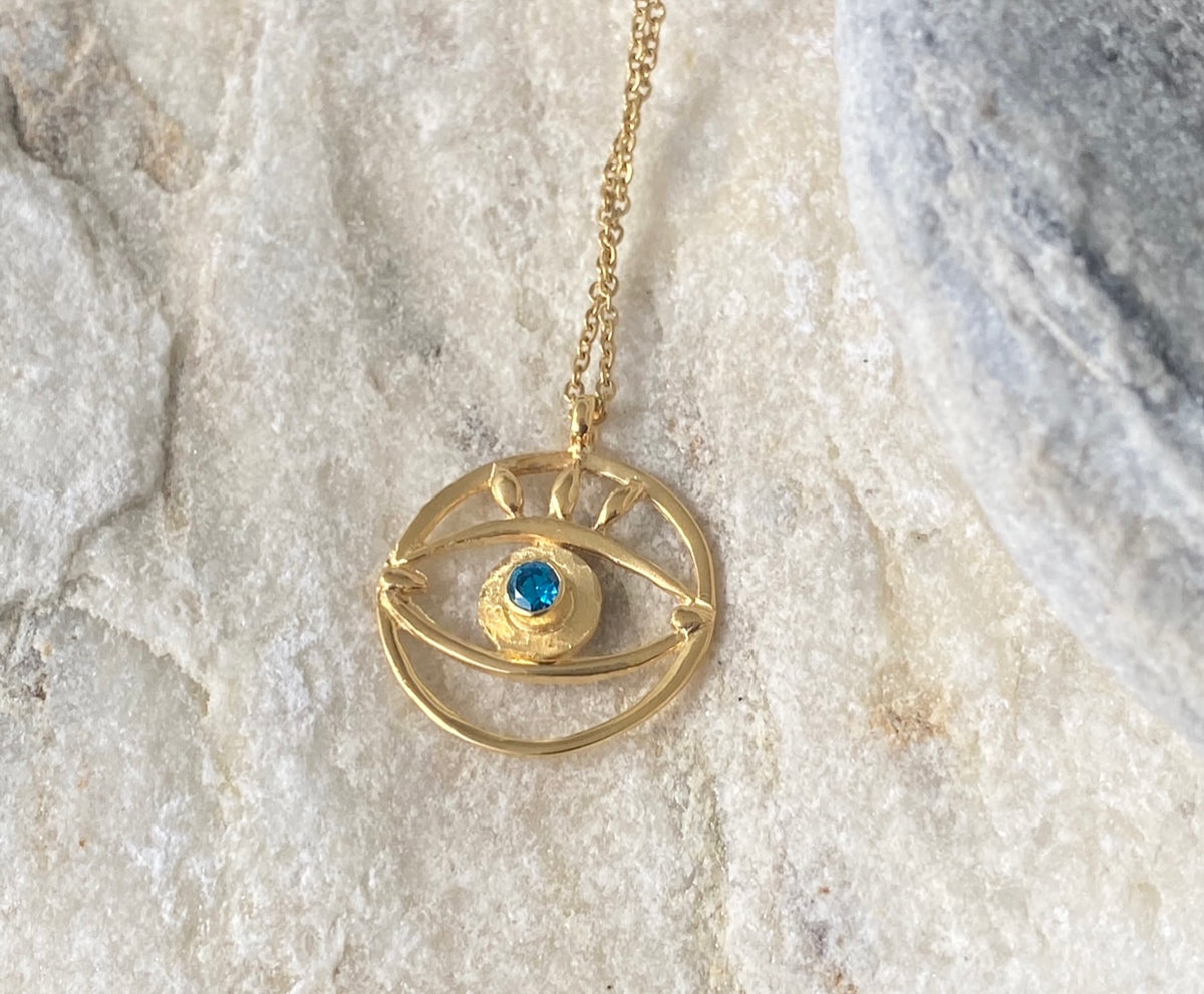 Evil eye necklace gold with blue gemstone