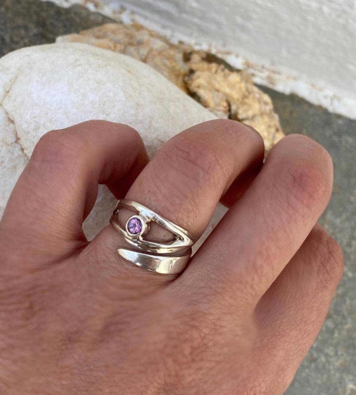 evil eye ring with pink tourmaline
