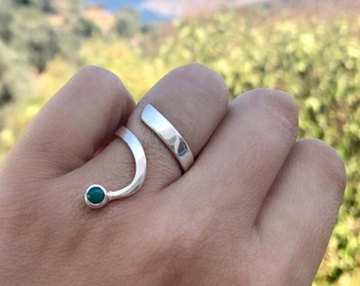 turquoise silver ring open ring adjustable