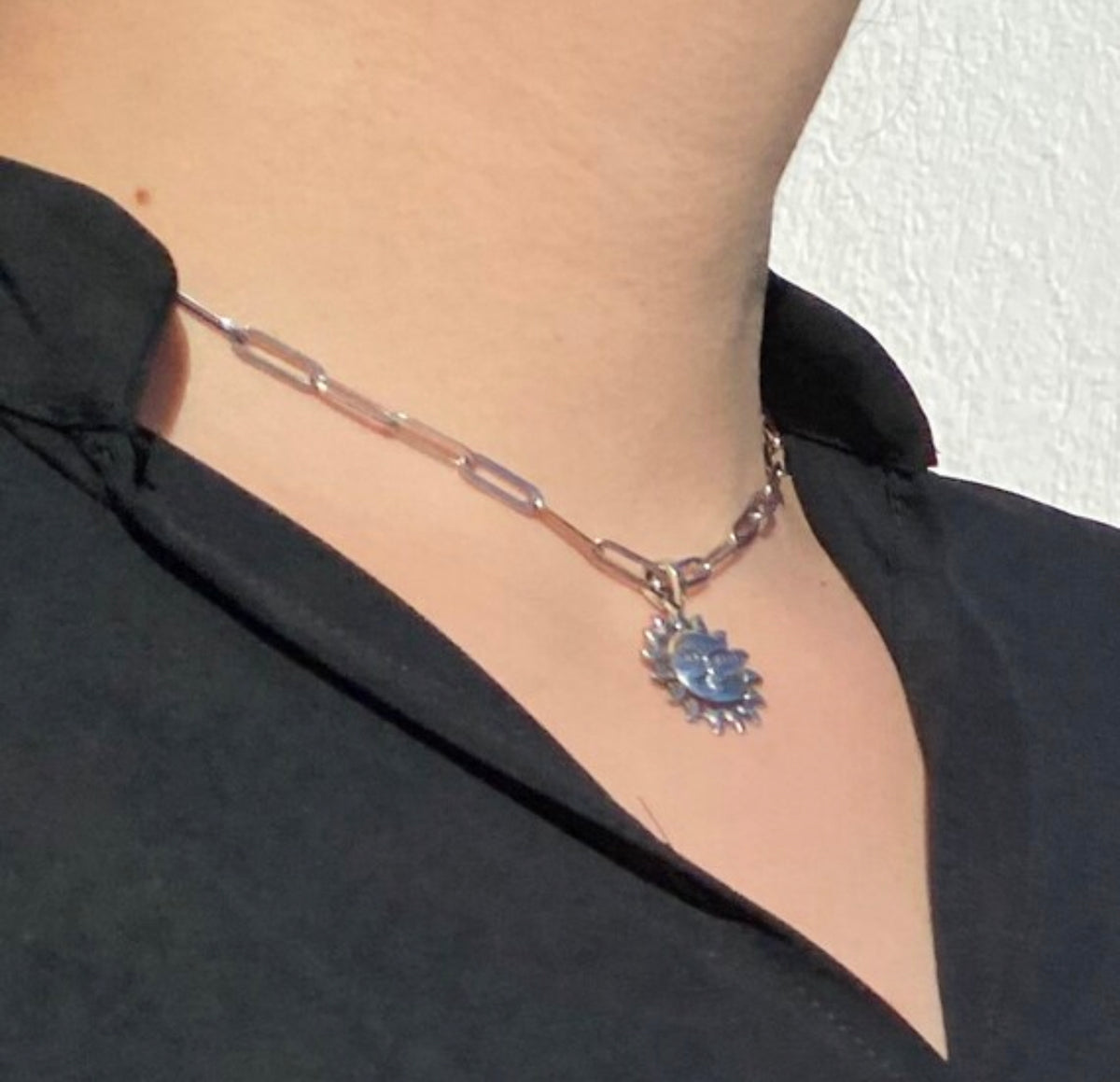 sun necklace silver with paperclip chain