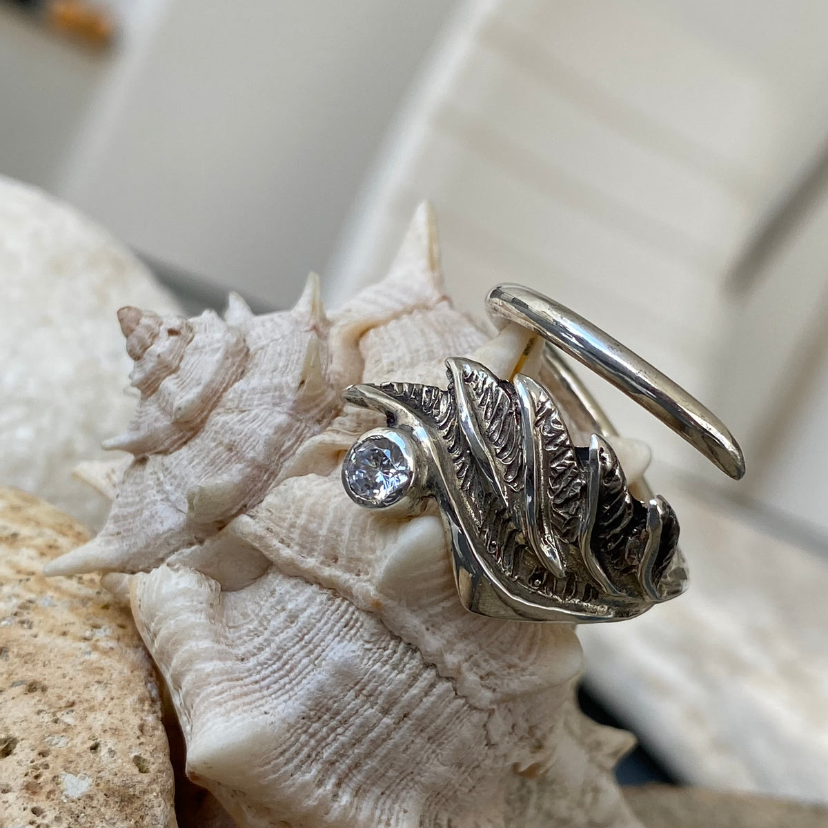 angel wing ring silver with gemstone