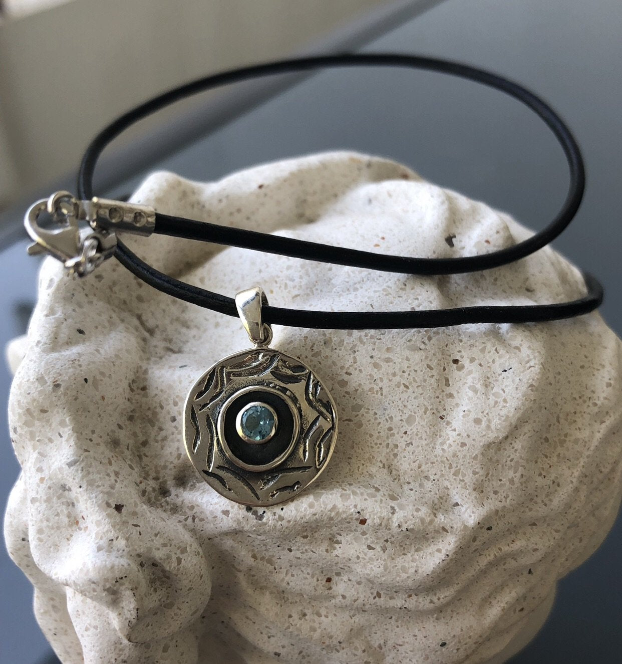 Evil eye necklace, evil eye with blue topaz gemstone 