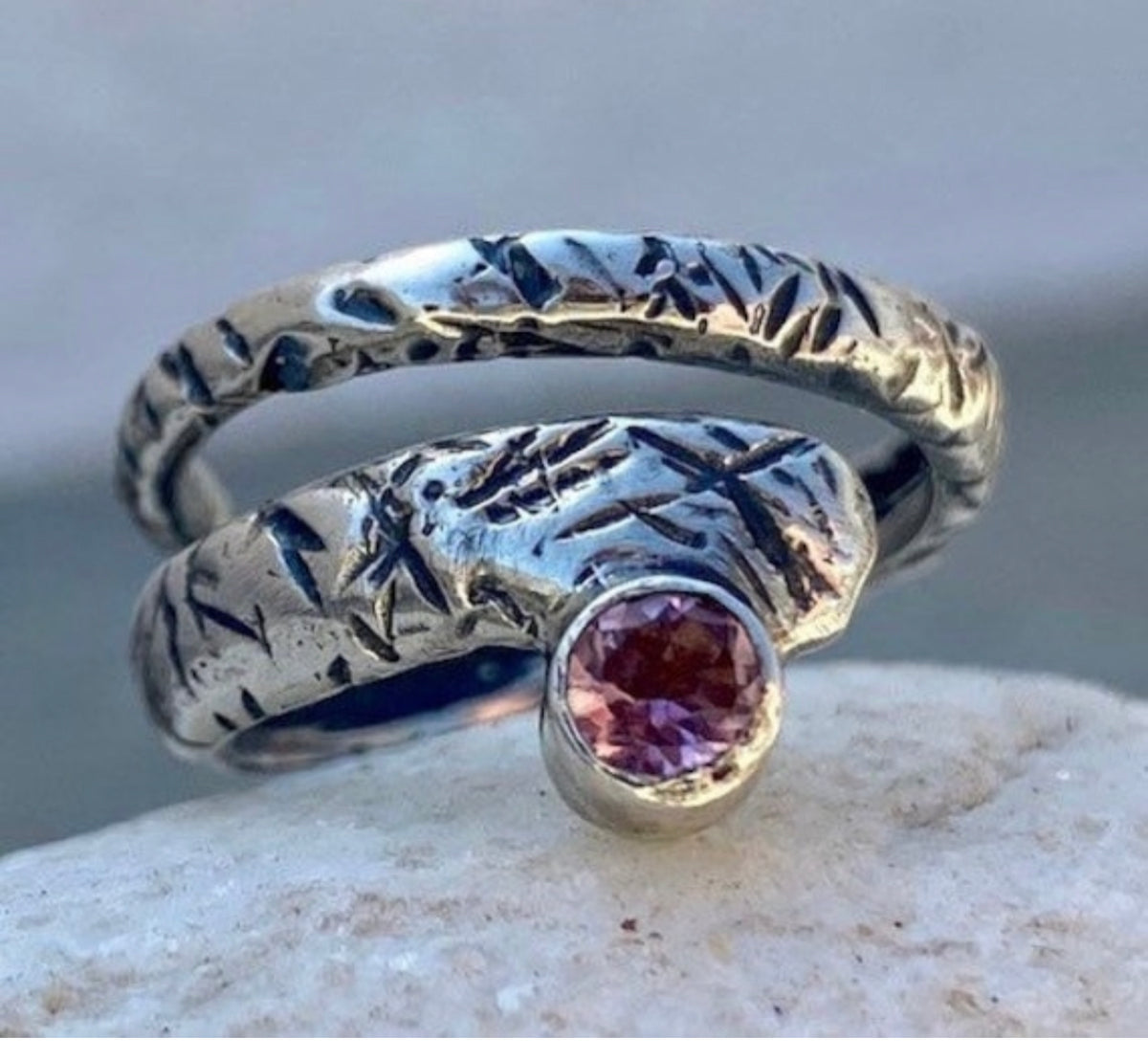 pink tourmaline silver ring adjustable
