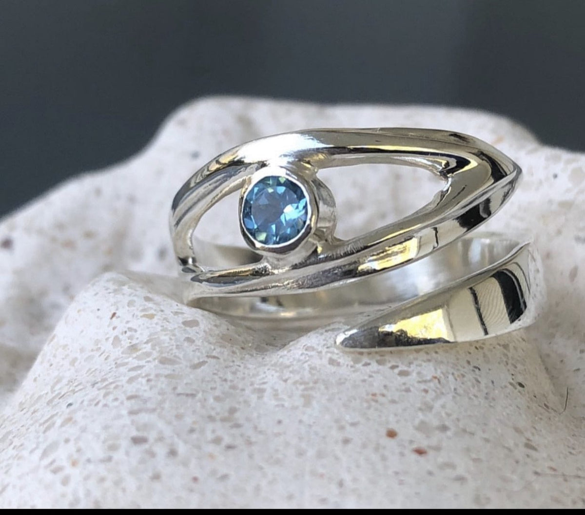 Evil eye ring, November birthstone ring, topaz silver ring 