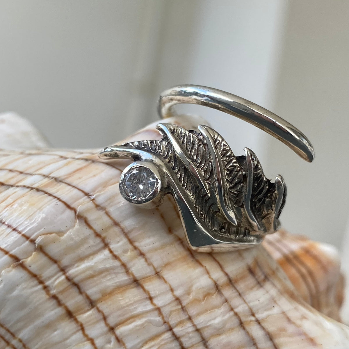 angel wing ring silver with gemstone