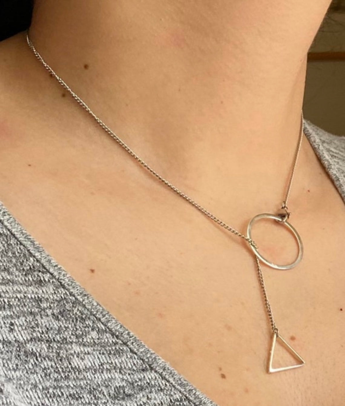 Circle and triangle Lariat y necklace silver