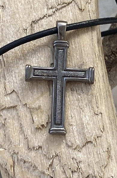 Men&#39;s black cross necklace with leather cord