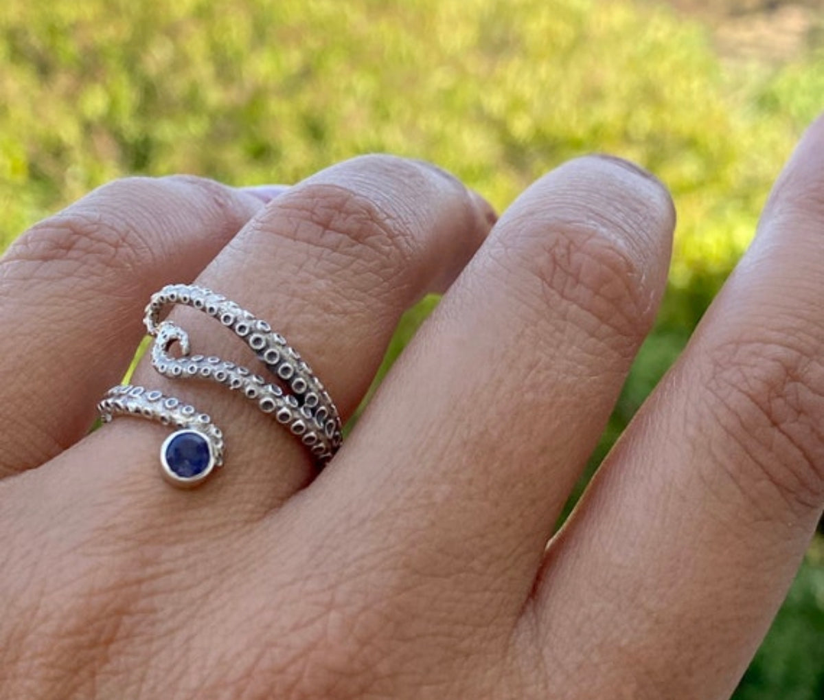 octopus ring iolite gemstone tentacle silver ring