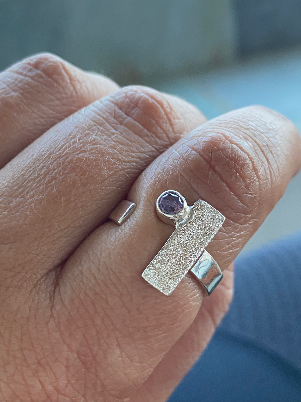 amethyst ring silver adjustable