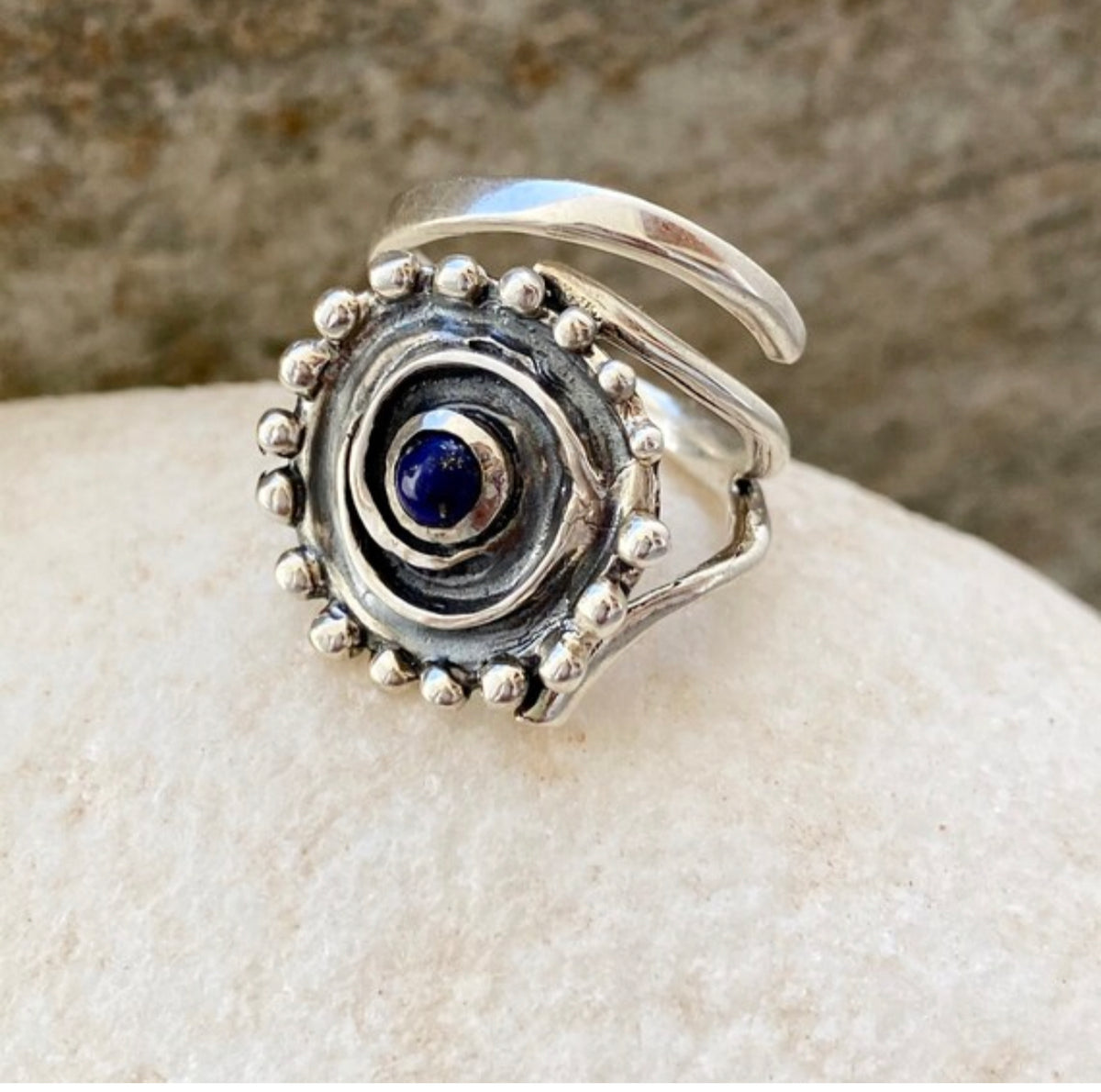 handmade silver ring swirl ring with blue lapis lazuli