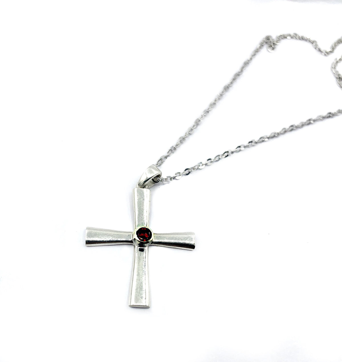 byzantine silver cross necklace with red gemstone 