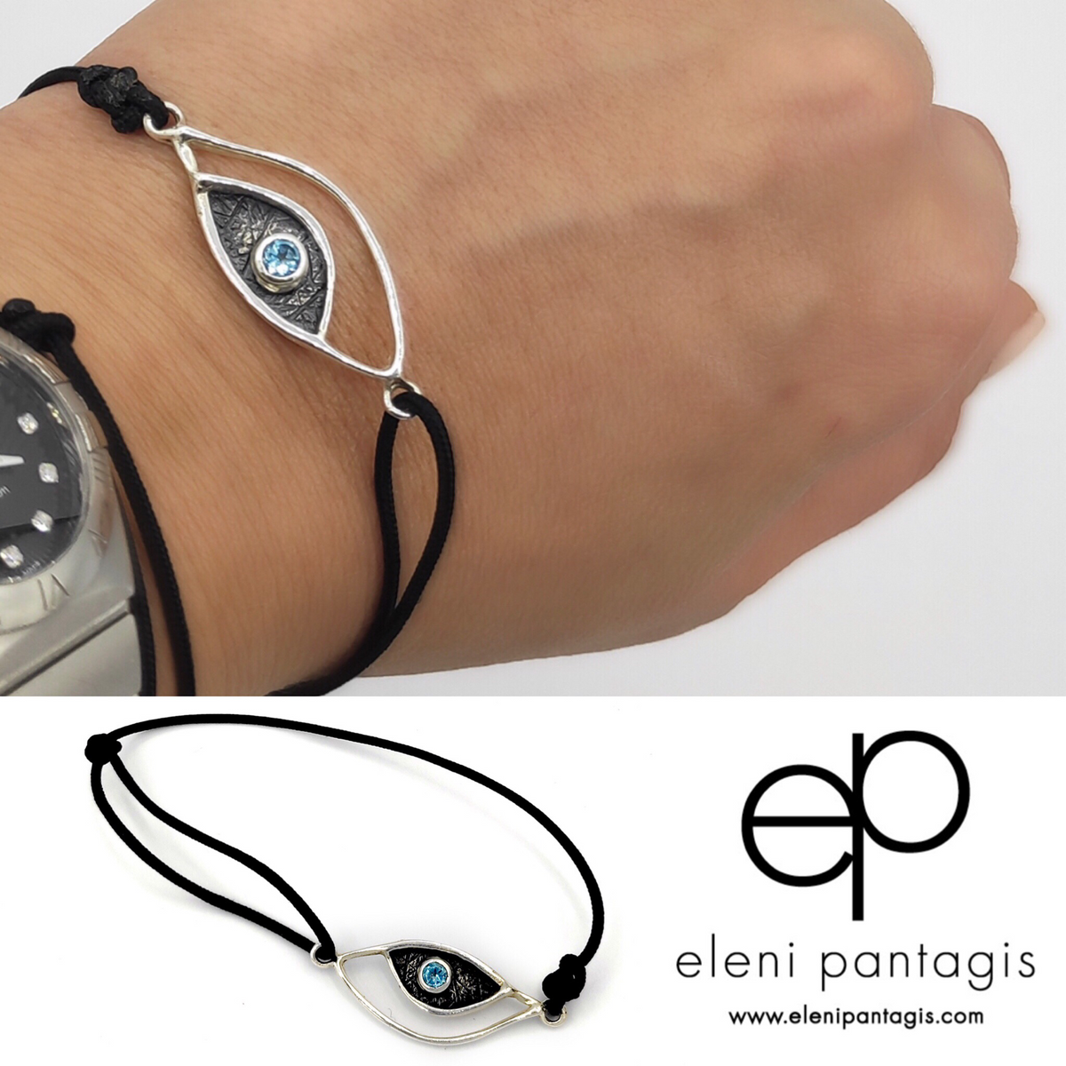 Evil eye bracelet, evil eye jewelry with blue topaz stone, evil eye bracelet 