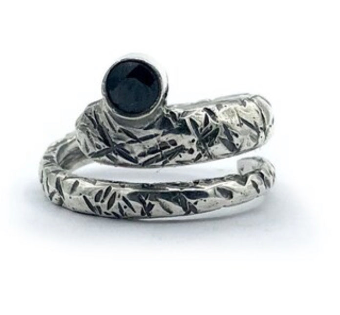 black gemstone silver handmade ring