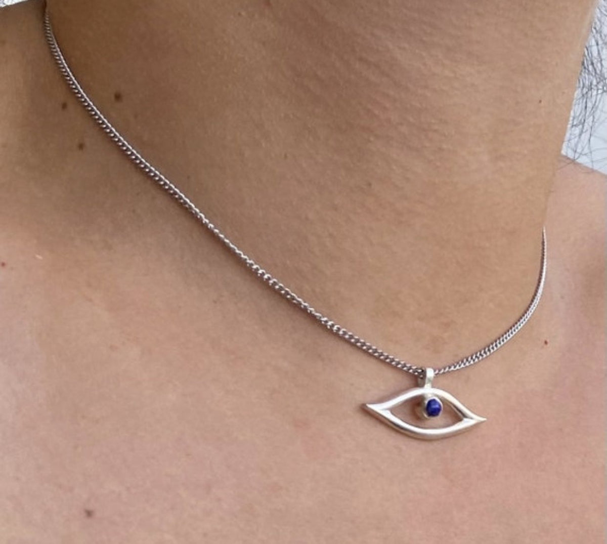 Evil eye necklace blue lapis stainless steel chain