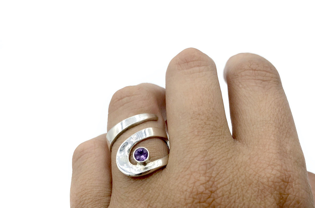 amethyst ring adjustable silver ring