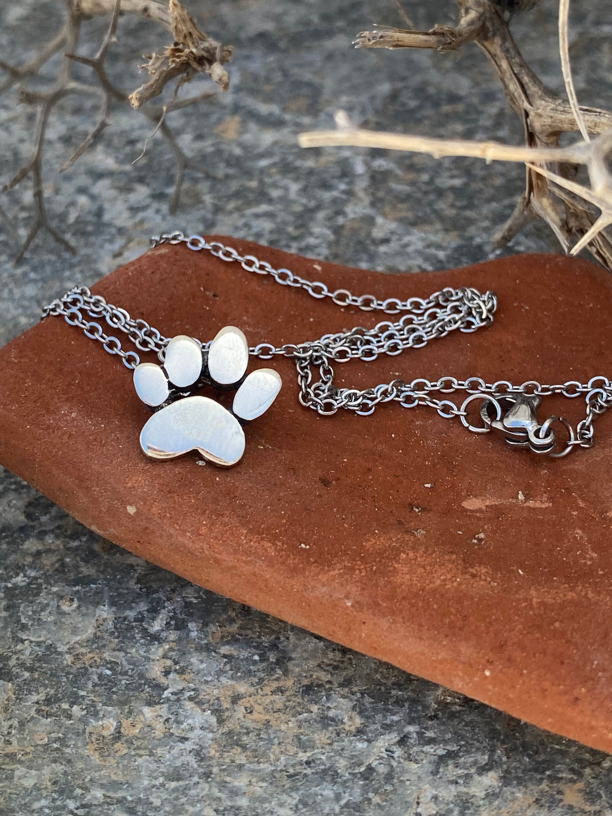 dog paw silver small necklace