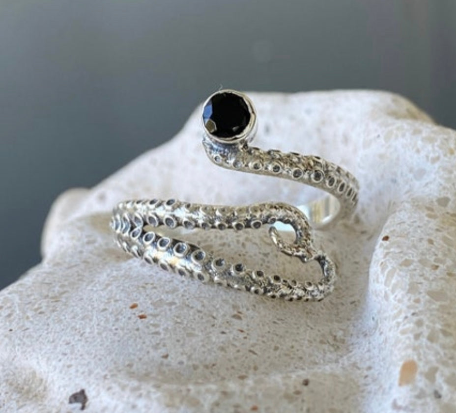 octopus ring gemstone tentacle silver ring
