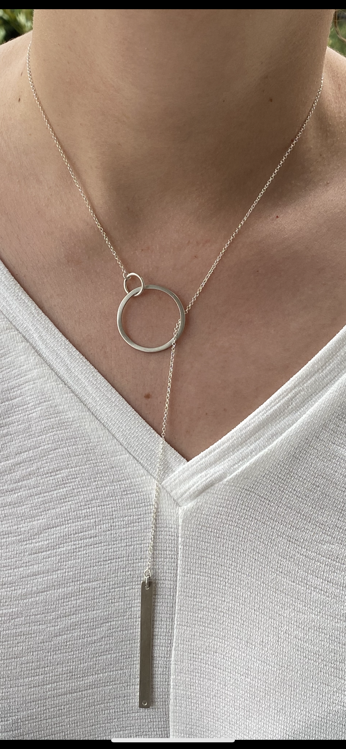 Lariat necklace circle and bar silver necklace 