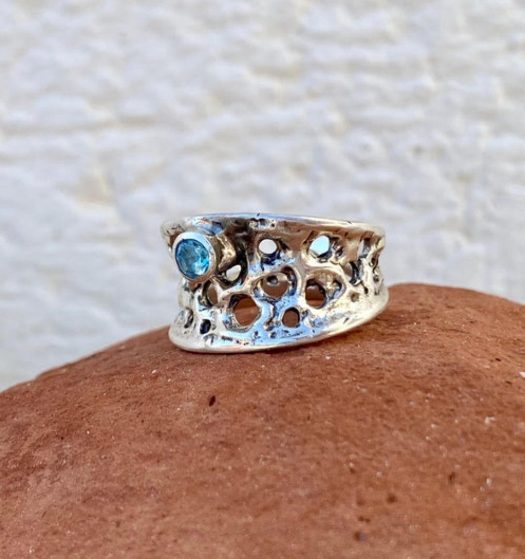 blue gemstone ring silver handmade ring