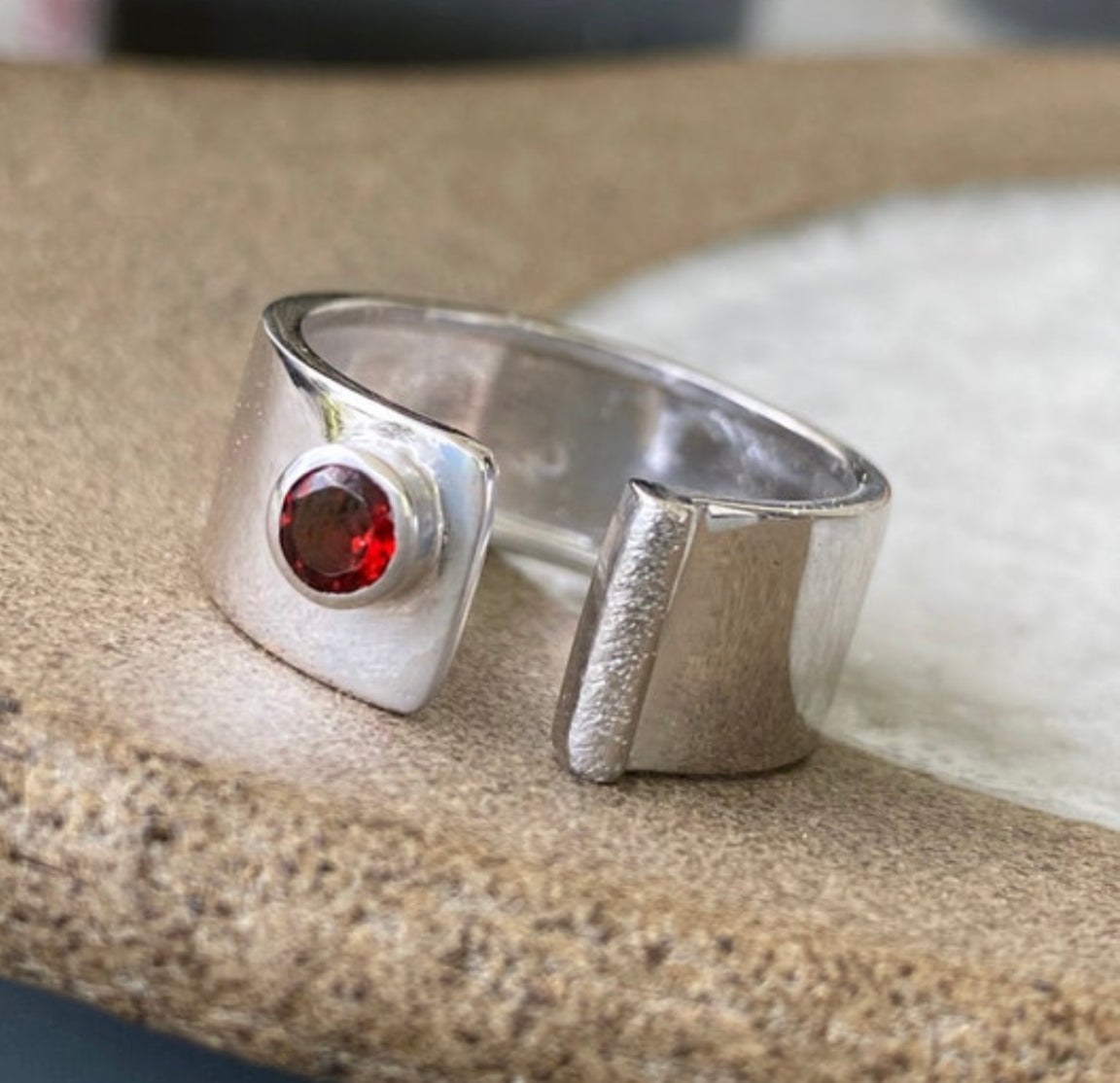 red garnet ring silver, red gemstone ring