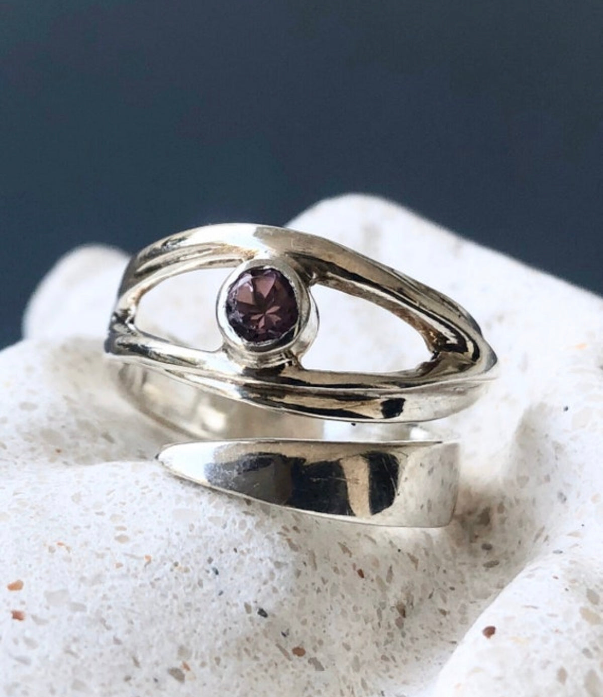 evil eye ring with pink tourmaline