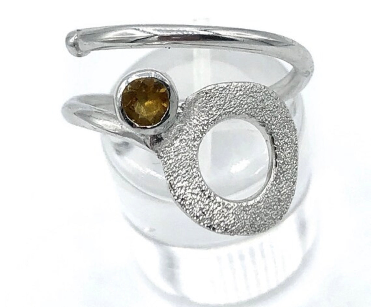 circle ring silver handmade open ring with a citrine gemstone