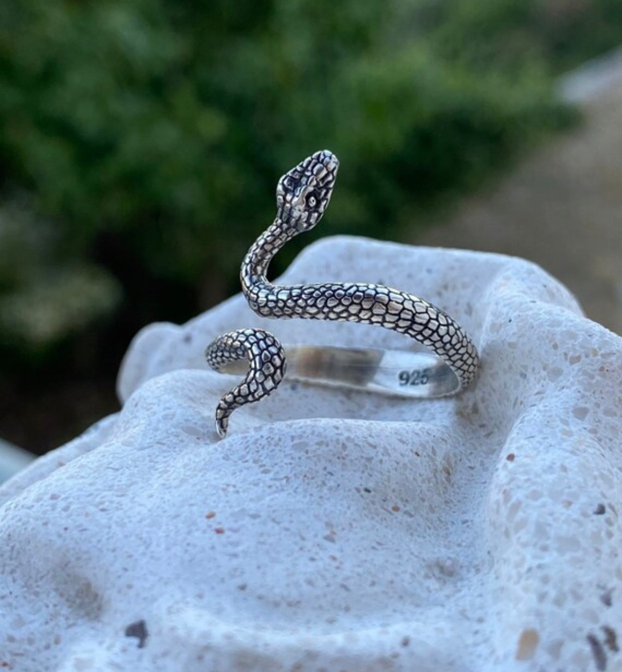Long Snake Silver Ring, .925 Sterling Silver Waterproof Nickel Free, H –  KesleyBoutique