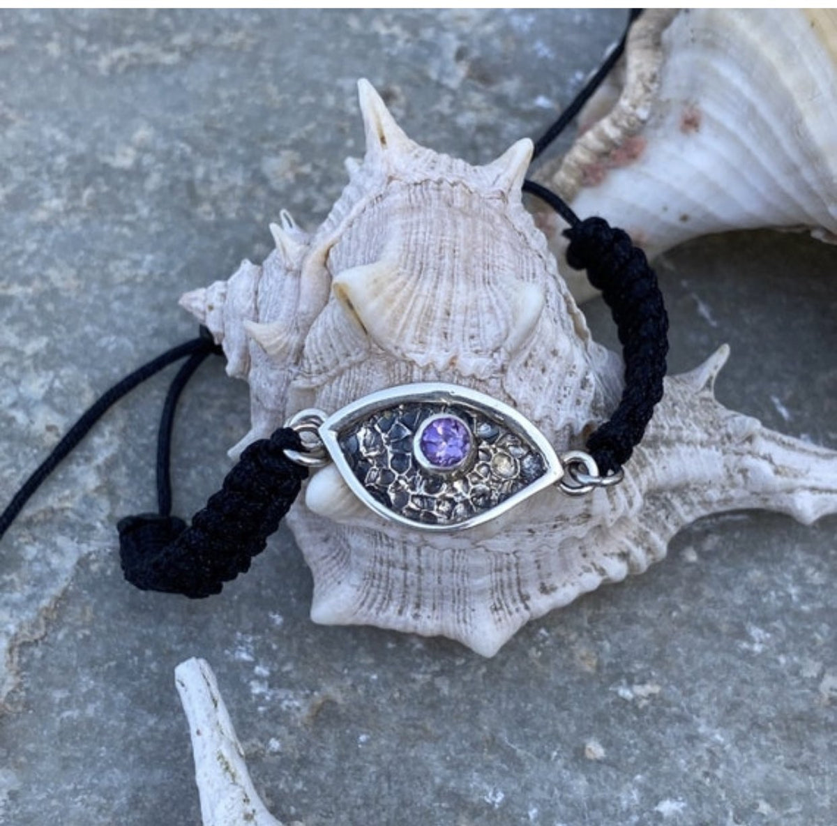 amethyst evil eye bracelet silver