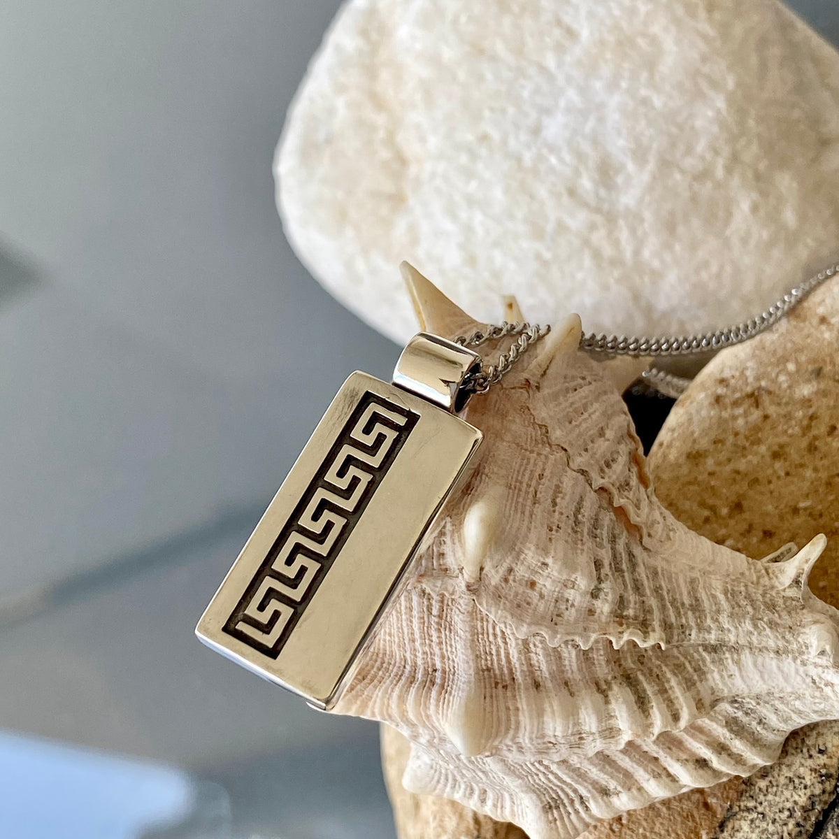 silver greek key necklace minimal