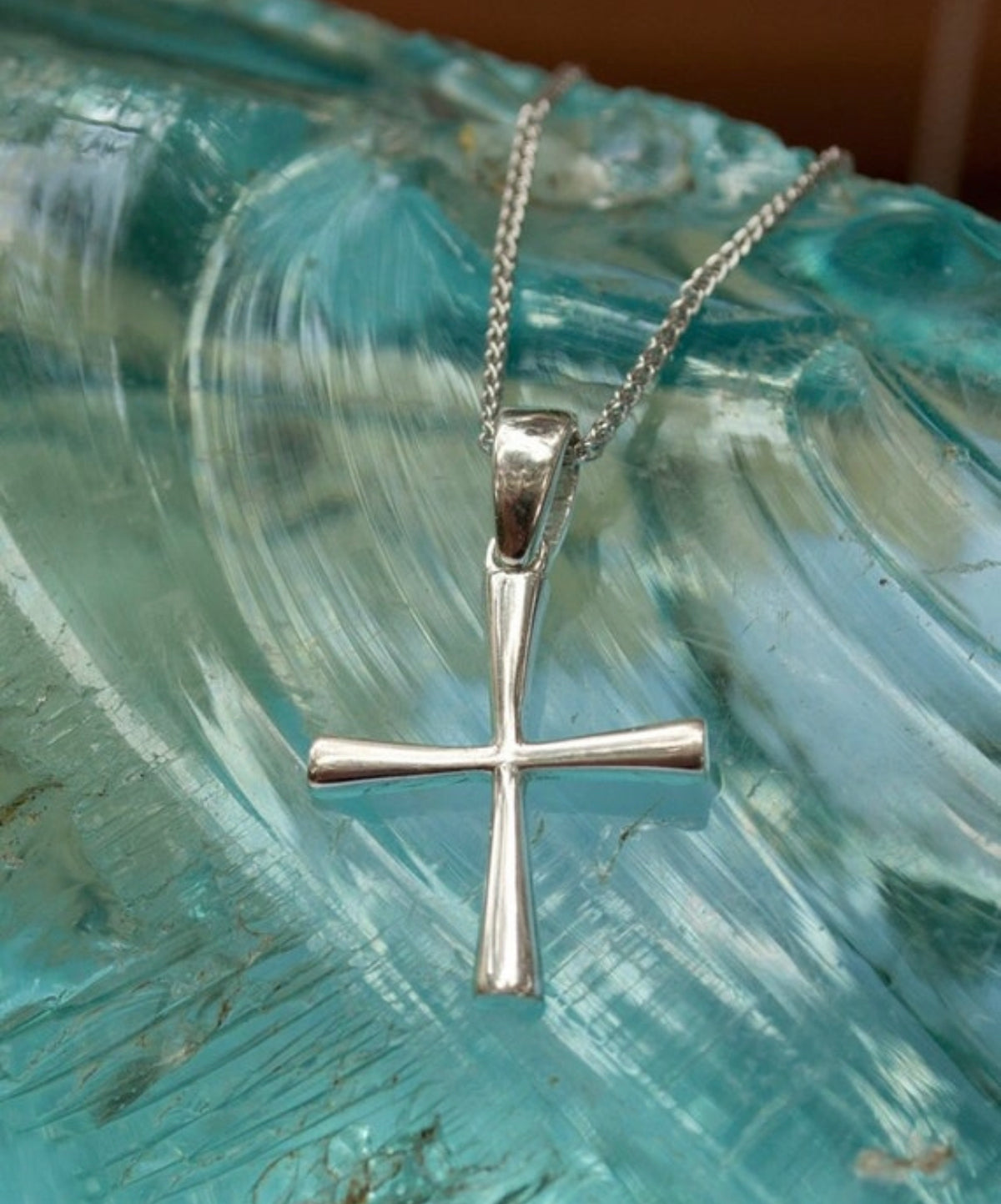 Small cross necklace silver, Byzantine cross