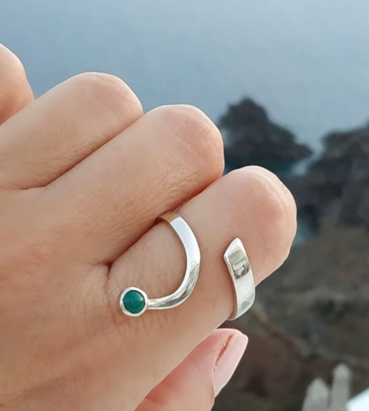 turquoise silver ring open ring adjustable