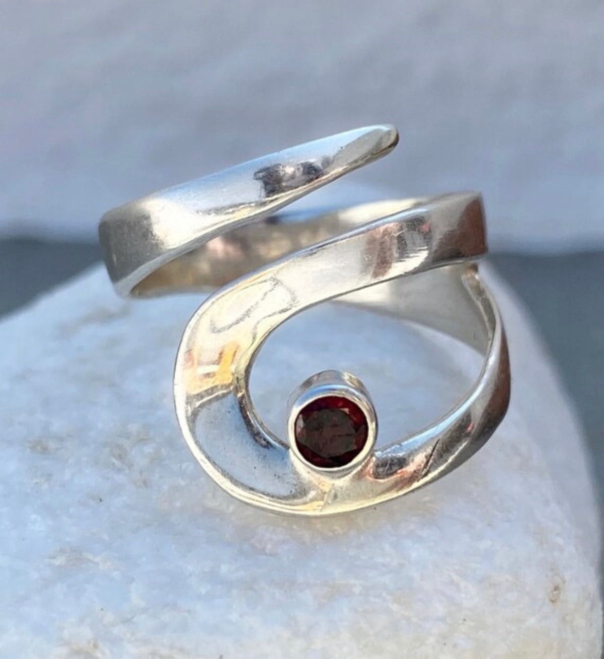 red garnet silver ring