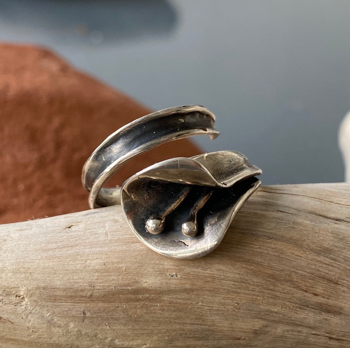 handmade silver lily ring, Silver Flower ring adjustable