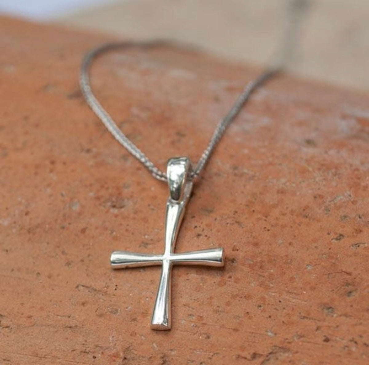 Small cross necklace silver, Byzantine cross