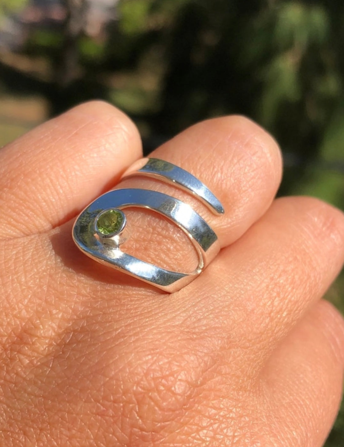silver peridot ring adjustable ring