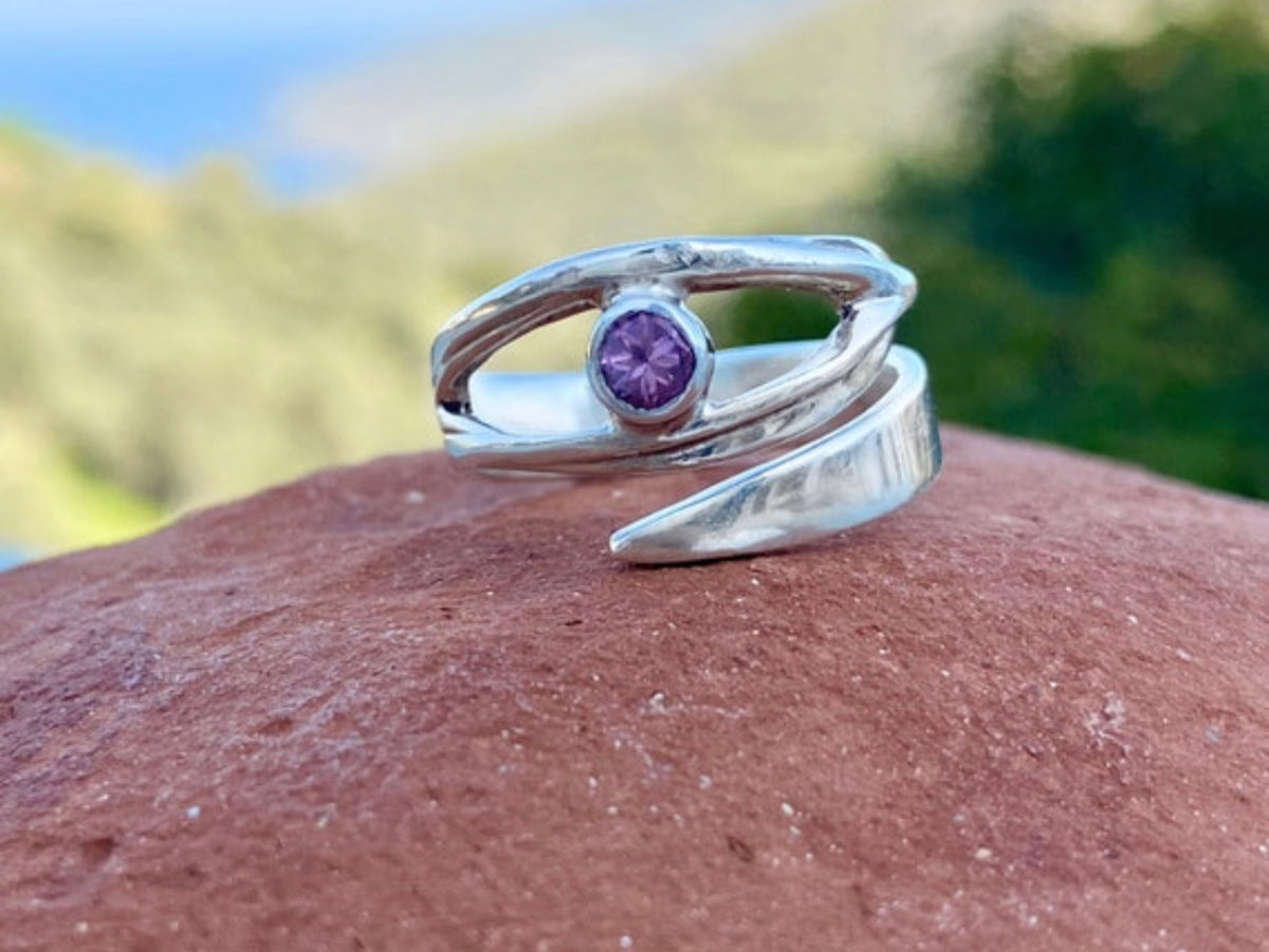 evil eye ring with pink tourmaline