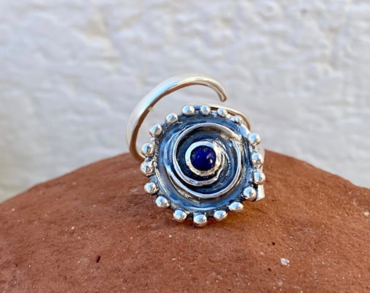 handmade silver ring swirl ring with blue lapis lazuli
