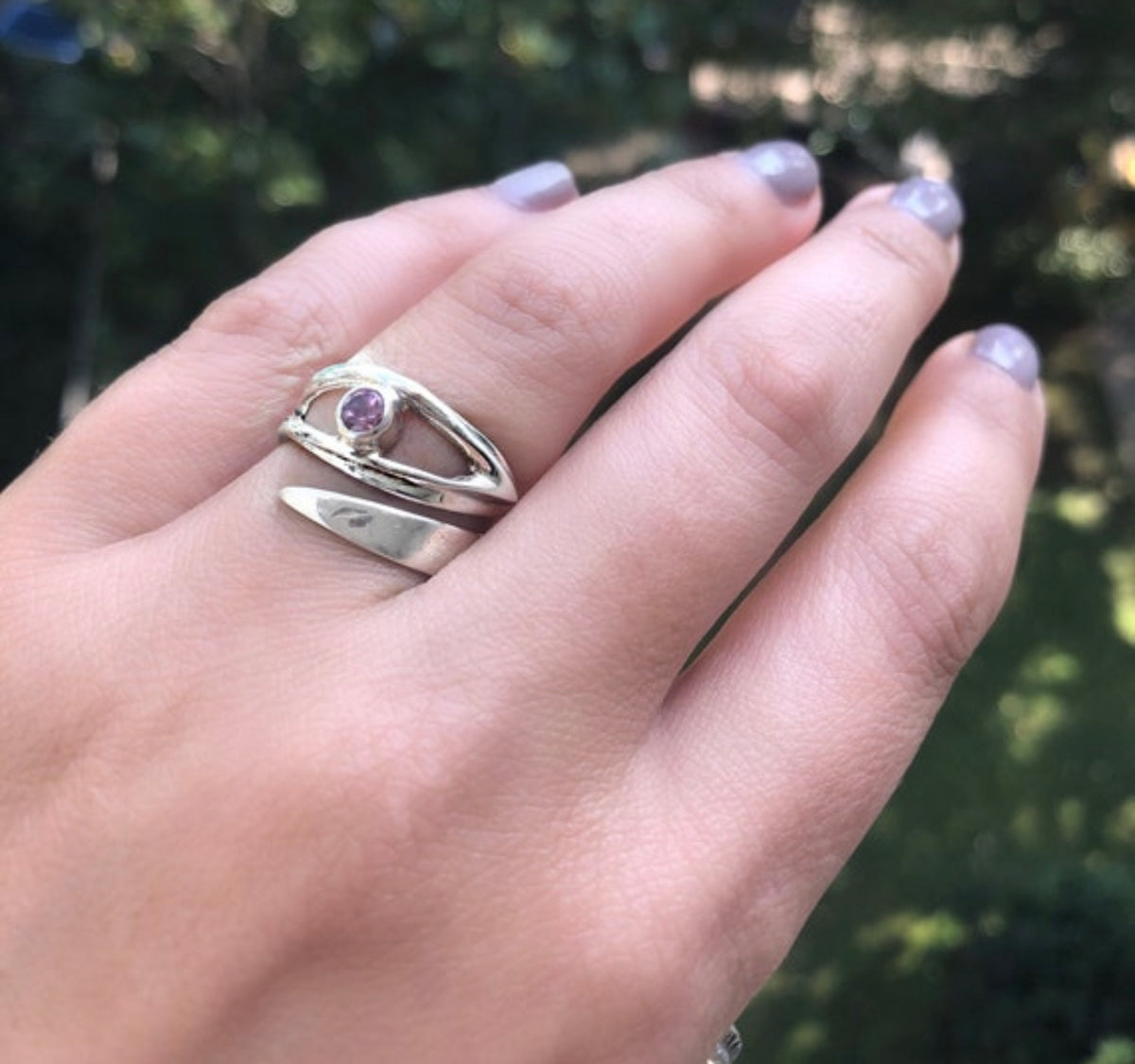 evil eye ring with pink tourmaline