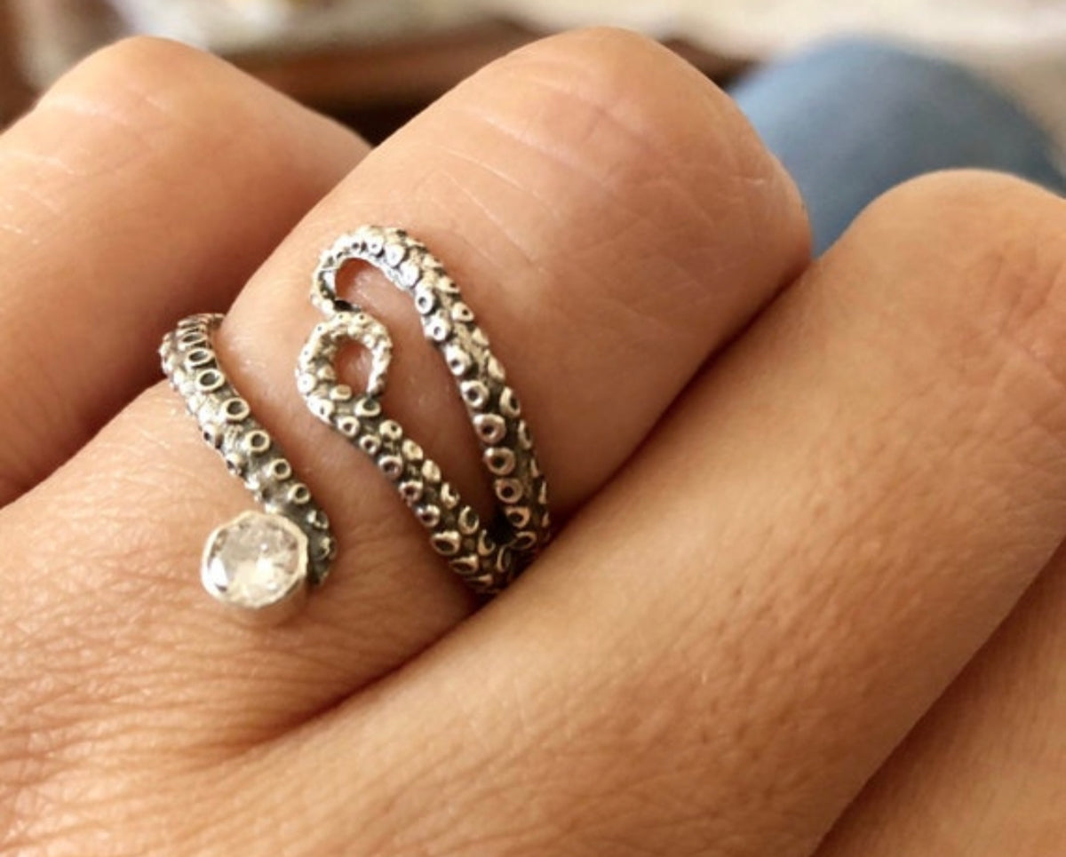 octopus ring gemstone tentacle silver ring 