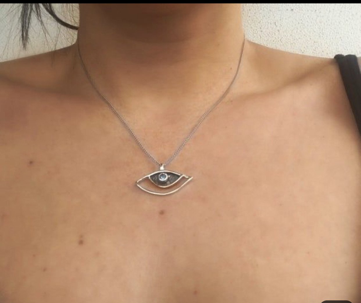 eye pendant, blue topaz pendant, silver eye pendant silver chain 