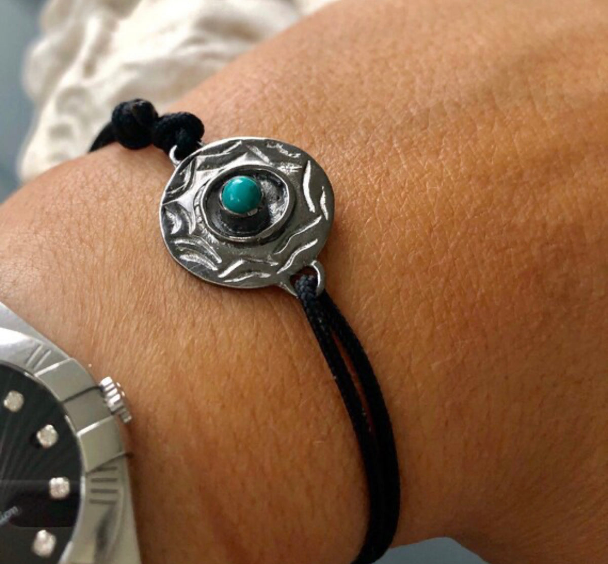 men’s evil eye bracelet black circle with turquoise