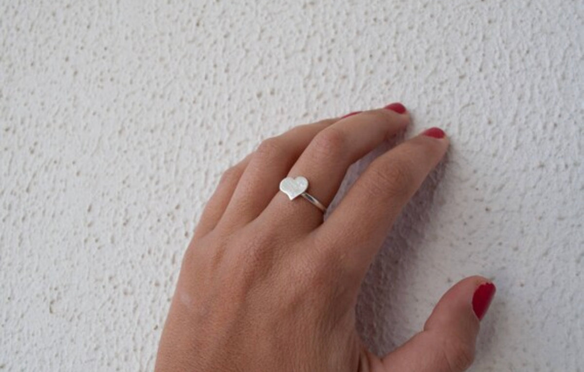 silver heart ring textured